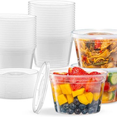 16 oz Plastic Deli Containers with Lids, Slime, Soup, Meal Prep Containers | BPA Free | Stackable | Leakproof | Microwave/Dishwasher/Freezer Safe