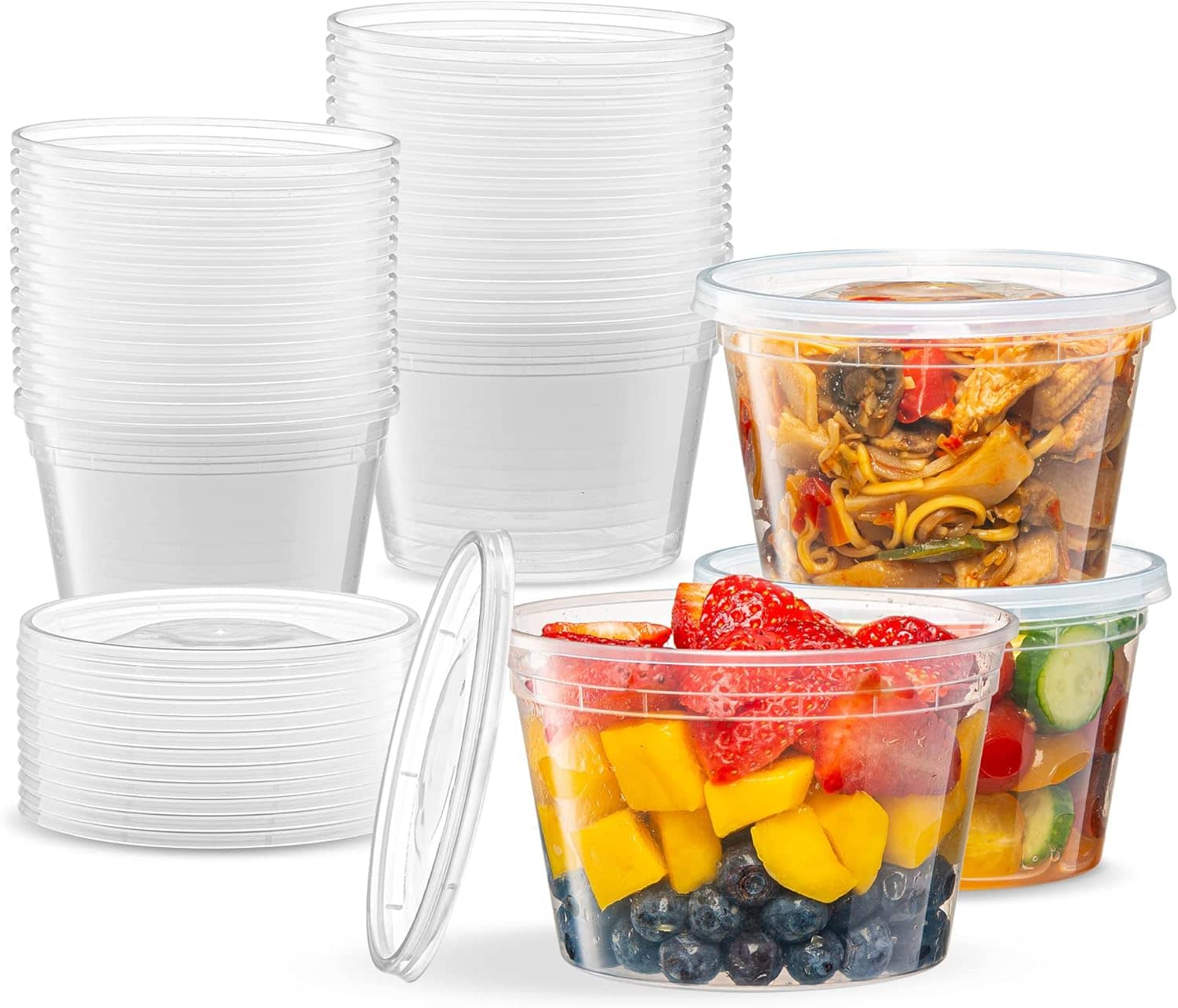 16 oz Plastic Deli Containers with Lids, Slime, Soup, Meal Prep Containers | BPA Free | Stackable | Leakproof | Microwave/Dishwasher/Freezer Safe