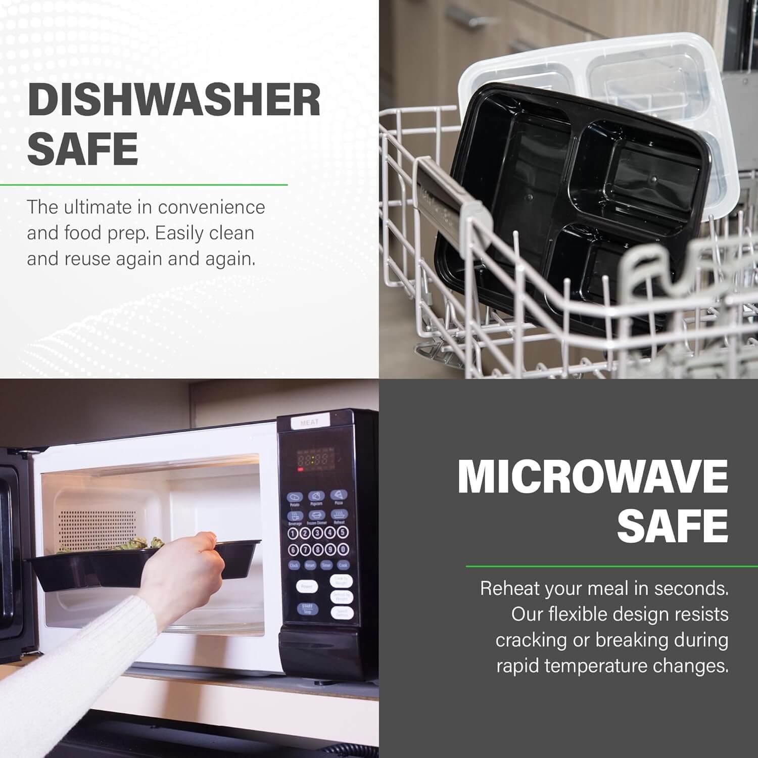 34 oz Meal Prep Containers Reusable with Lids 3-Compartment, To Go Take Out Plastic Food Storage Containers, Sturdy Leakproof Food Safe, Microwave Freezer Dishwasher Safe, Silver - Image 7