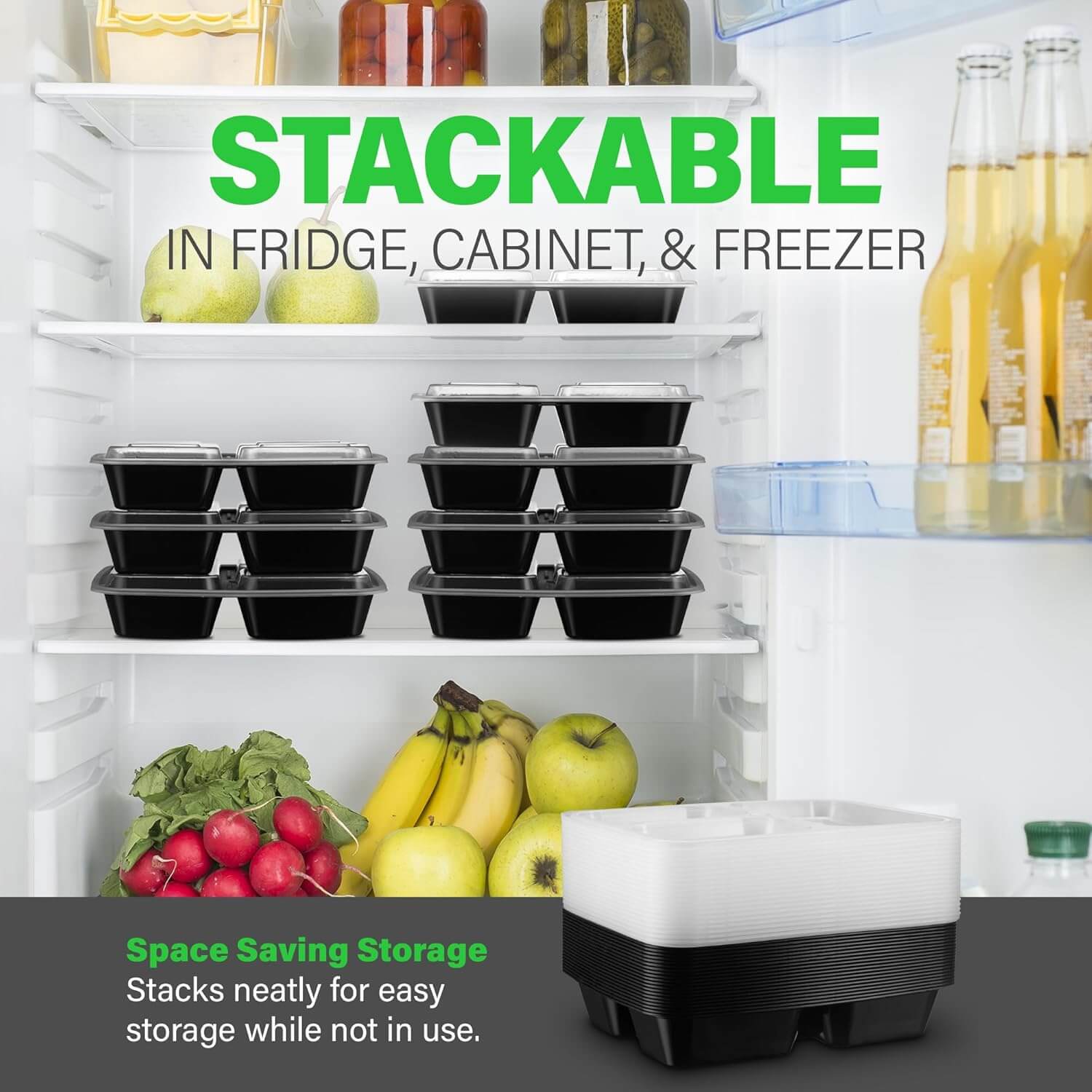 34 oz Meal Prep Containers Reusable with Lids 3-Compartment, To Go Take Out Plastic Food Storage Containers, Sturdy Leakproof Food Safe, Microwave Freezer Dishwasher Safe, Silver - Image 3