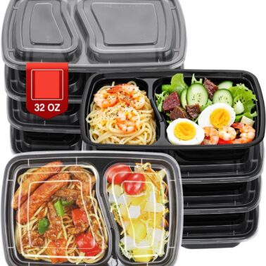 34 oz Meal Prep Containers Reusable, 2 Compartment Food Containers with Lids To Go Containers, Lunch-Microwave, Freezer, Dishwasher Safe