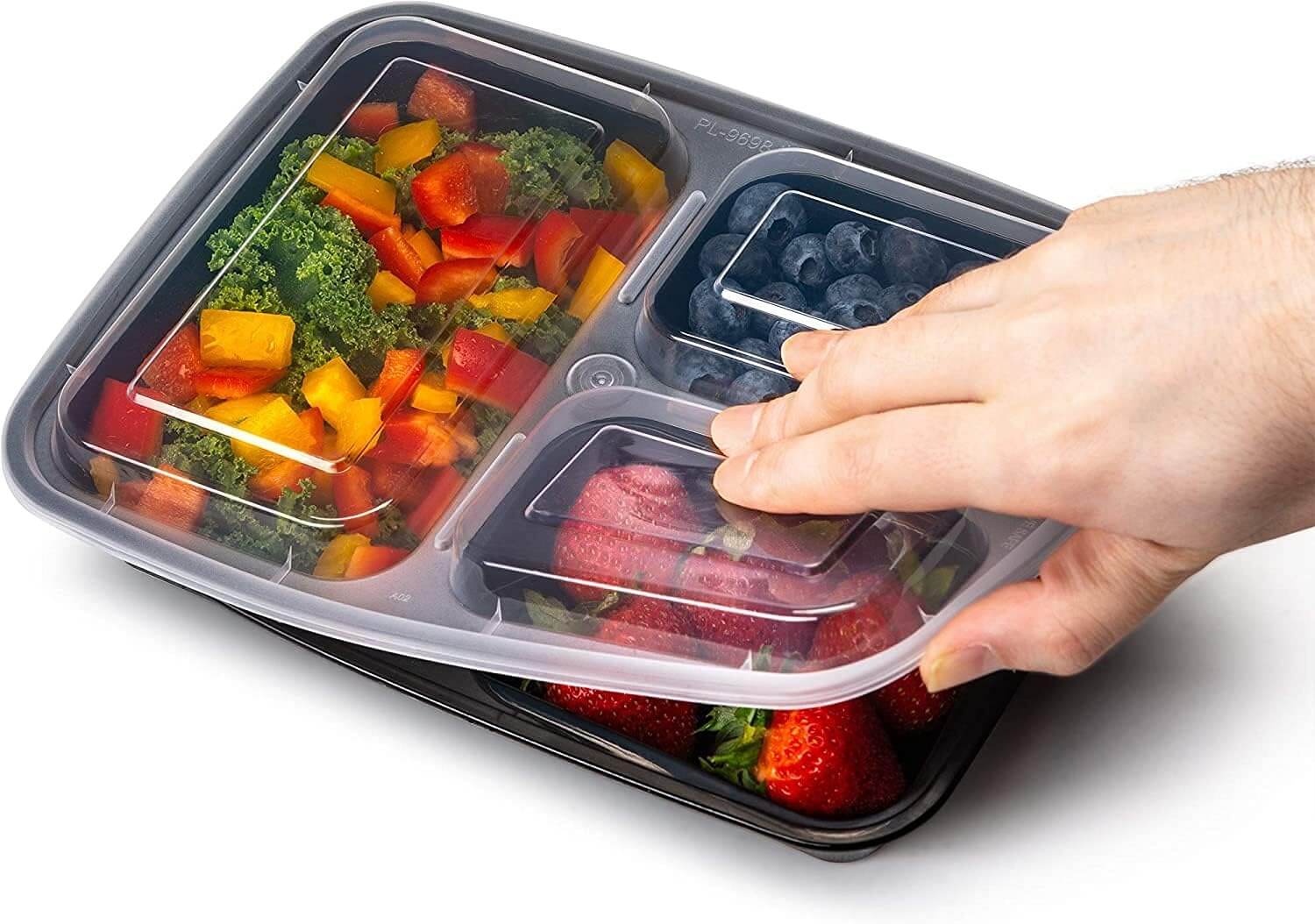 34 oz Meal Prep Containers Reusable with Lids 3-Compartment, To Go Take Out Plastic Food Storage Containers, Sturdy Leakproof Food Safe, Microwave Freezer Dishwasher Safe, Silver - Image 8