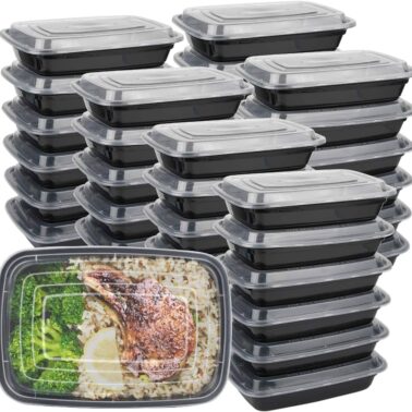 Reusable Food Containers, 26 OZ Plastic Meal Prep Containers with Lids - Durable Stackable Lunch Boxes, Dishwasher Safe