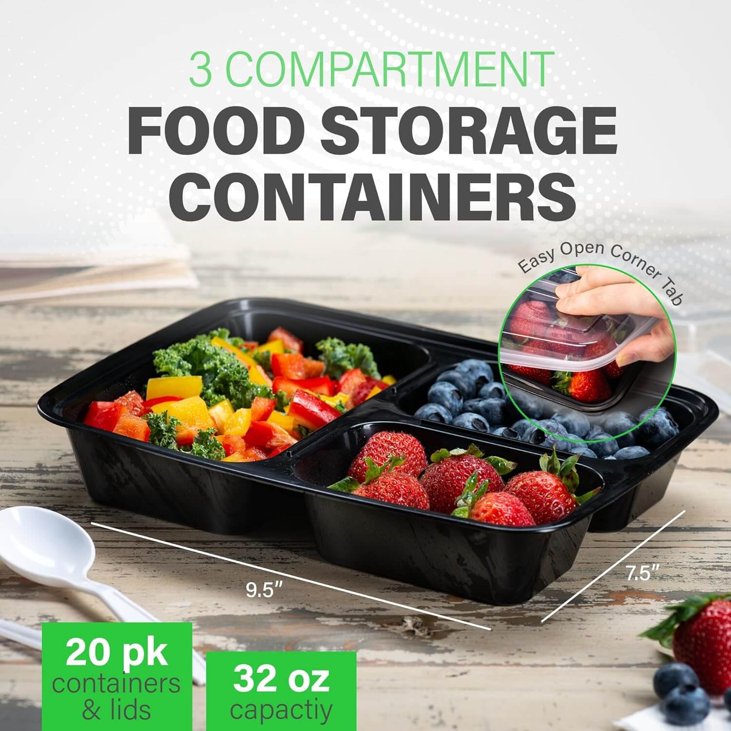 34 oz Meal Prep Containers Reusable with Lids 3-Compartment, To Go Take Out Plastic Food Storage Containers, Sturdy Leakproof Food Safe, Microwave Freezer Dishwasher Safe, Silver - Image 4