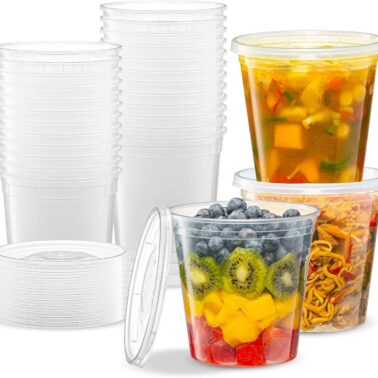 24 oz Plastic Deli Containers with Lids, Slime, Soup, Meal Prep Containers | BPA Free | Stackable | Leakproof | Microwave/Dishwasher/Freezer Safe
