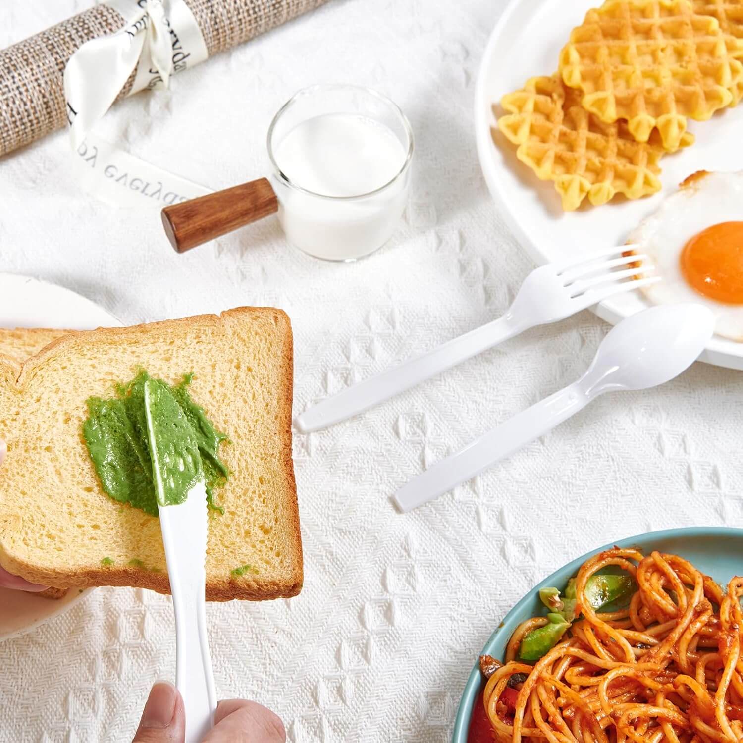 360 Count Extra Heavy white Silverware, 120 Forks, 120 Spoons, 120 Knives, BPA-Free, Heat Resistant, Disposable Plastic Utensils Set, Plastic Cutlery Set, Plasticware Bulk - Image 2