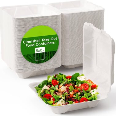 Take Out Food Containers, [8 * 8" ] To Go Containers Disposable, Sugarcane To Go Box for Salad,LunchTake Out Food Containers, [8 * 8" ] To Go Containers Disposable, Sugarcane To Go Box for Salad,Lunch