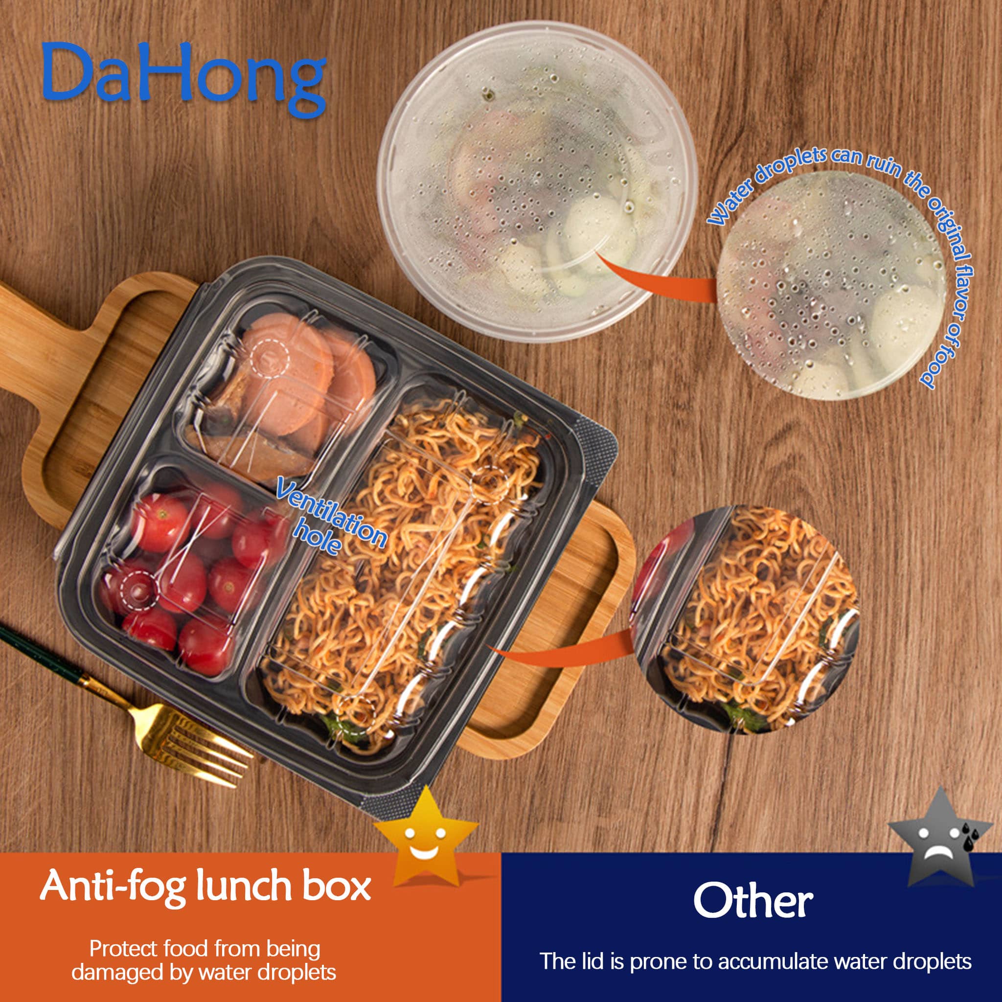100 sets of meal boxes, with a super thick design, featuring 3 compartments, 8-inch and 9-inch microwaveable and reusable food containers (with lids) that can be used for food preparation once and then reused, stackable plastic food boxes (for easy storage), healthy food packaging suitable for freezing and washable in the dishwasher. They are more durable when reused. - Image 2