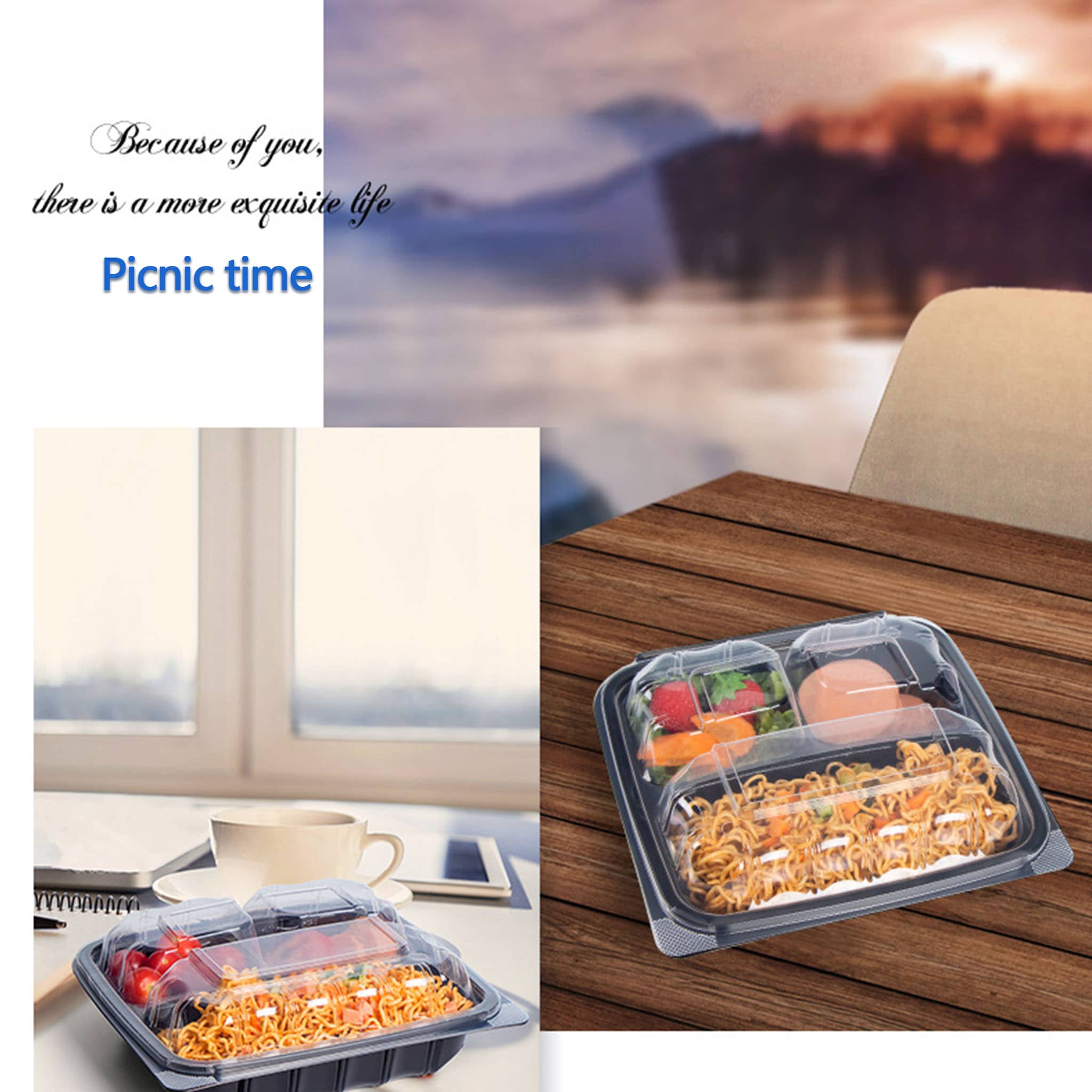 100 sets of meal boxes, with a super thick design, featuring 3 compartments, 8-inch and 9-inch microwaveable and reusable food containers (with lids) that can be used for food preparation once and then reused, stackable plastic food boxes (for easy storage), healthy food packaging suitable for freezing and washable in the dishwasher. They are more durable when reused. - Image 5