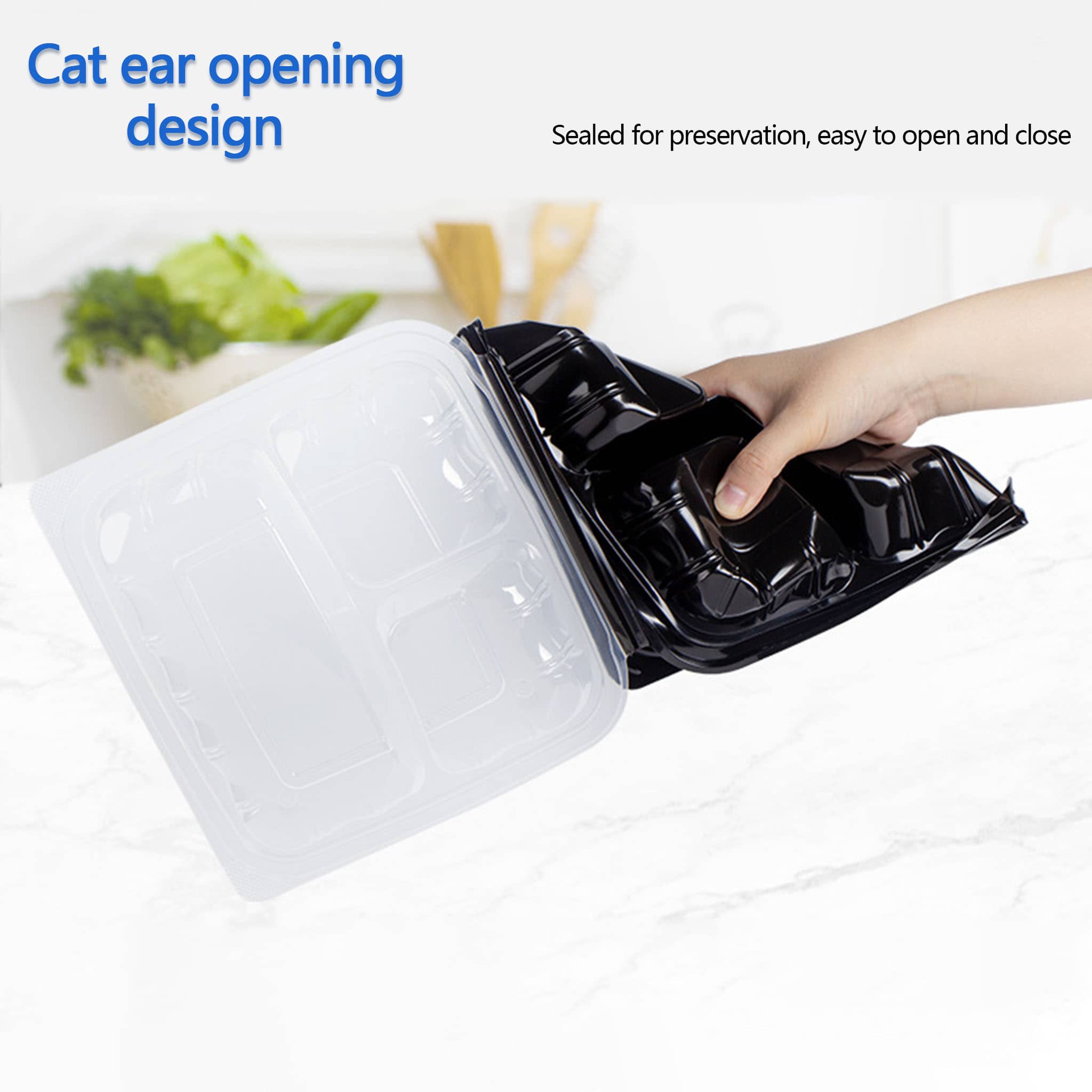 100 sets of meal boxes, with a super thick design, featuring 3 compartments, 8-inch and 9-inch microwaveable and reusable food containers (with lids) that can be used for food preparation once and then reused, stackable plastic food boxes (for easy storage), healthy food packaging suitable for freezing and washable in the dishwasher. They are more durable when reused. - Image 8