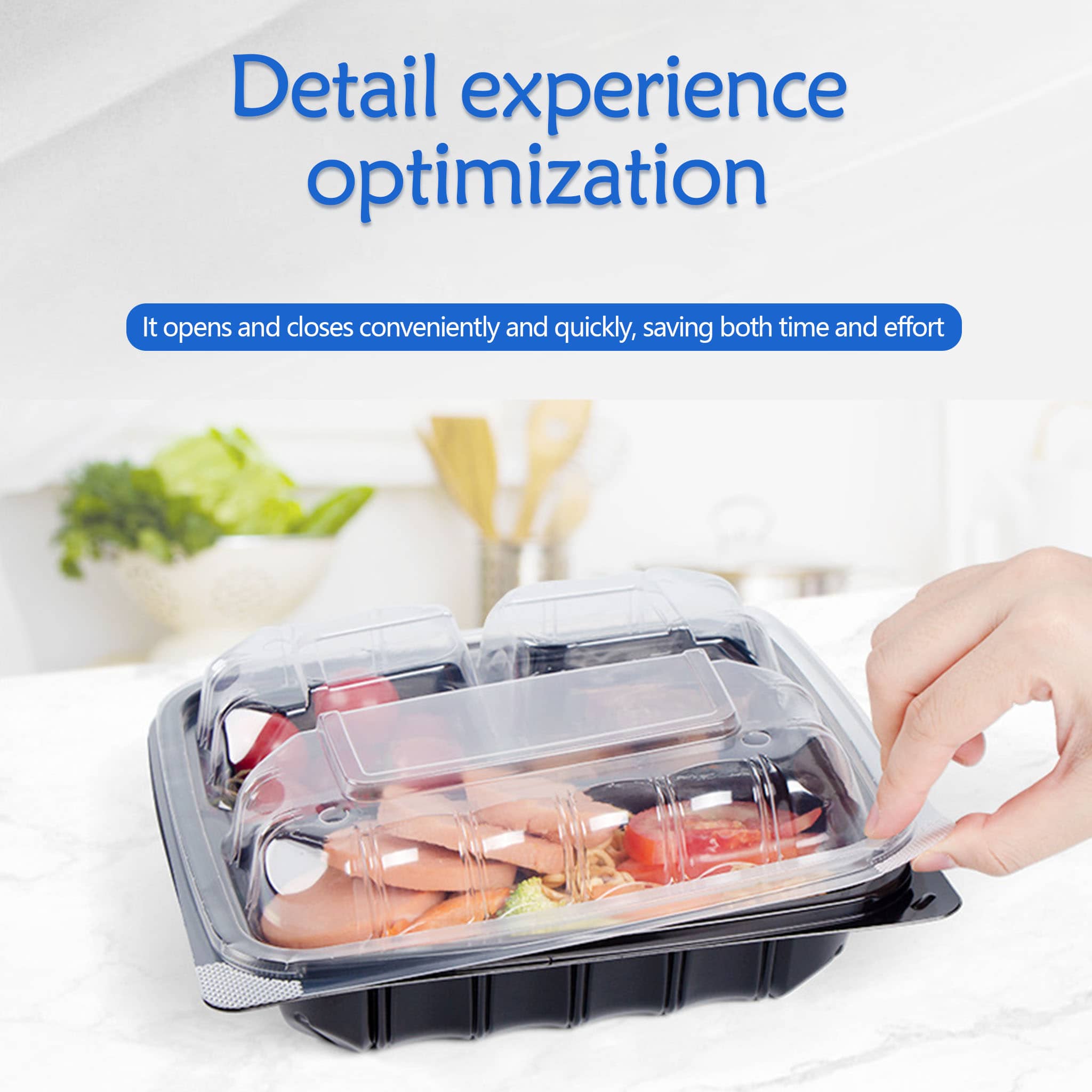 100 sets of meal boxes, with a super thick design, featuring 3 compartments, 8-inch and 9-inch microwaveable and reusable food containers (with lids) that can be used for food preparation once and then reused, stackable plastic food boxes (for easy storage), healthy food packaging suitable for freezing and washable in the dishwasher. They are more durable when reused. - Image 6