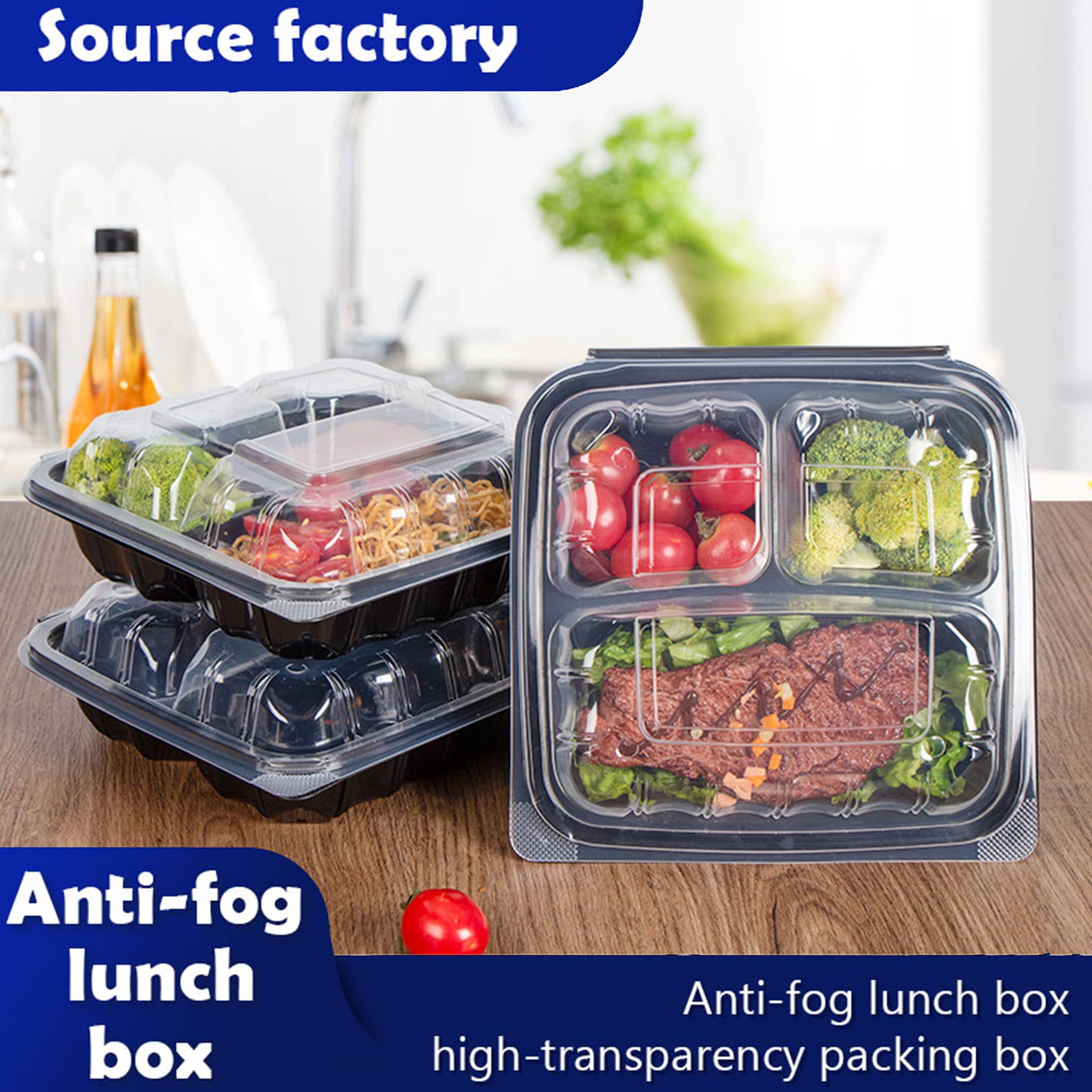 100 sets of meal boxes, with a super thick design, featuring 3 compartments, 8-inch and 9-inch microwaveable and reusable food containers (with lids) that can be used for food preparation once and then reused, stackable plastic food boxes (for easy storage), healthy food packaging suitable for freezing and washable in the dishwasher. They are more durable when reused.