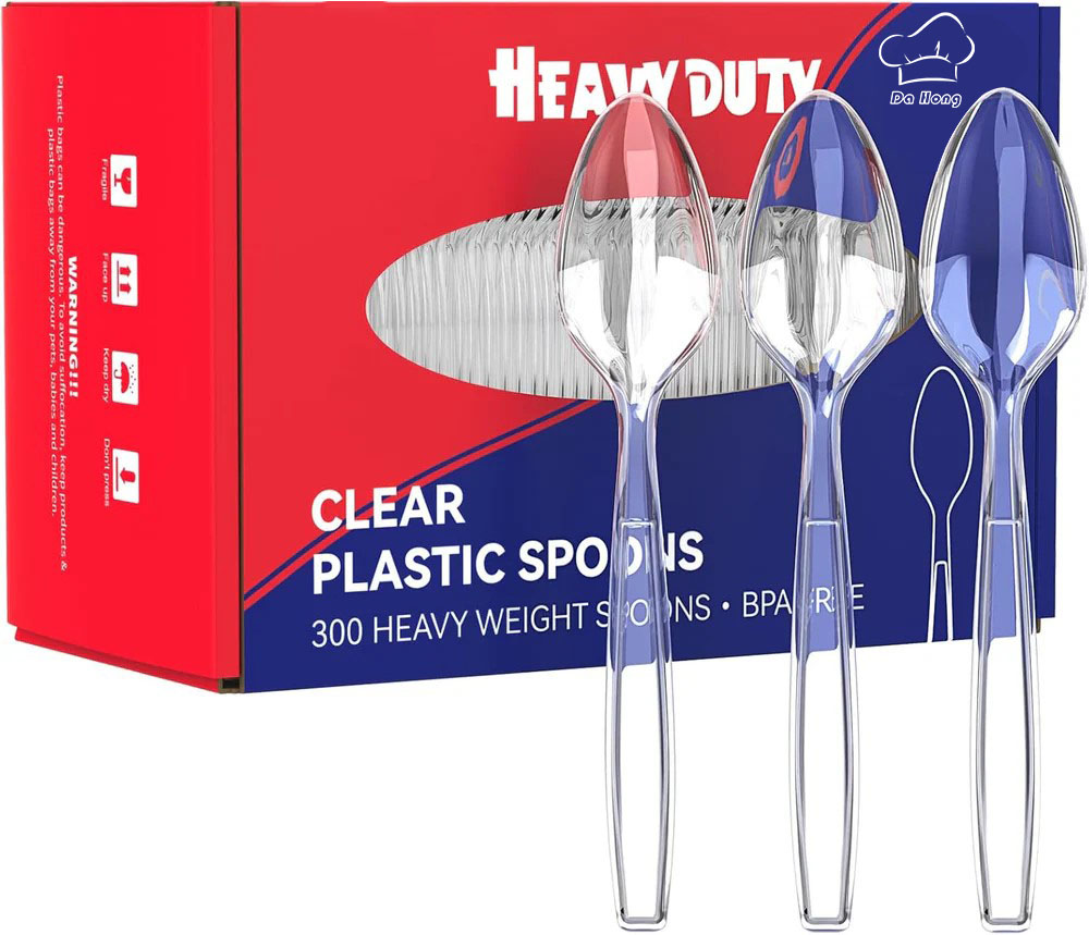 Clear Heavy Duty Disposable Plastic Flatware& Spoons - Party & Wedding Use