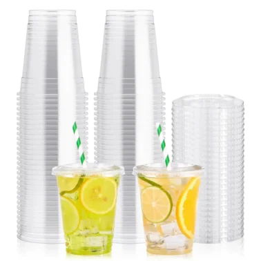 12oz/16oz Bulk Plastic Cups with Lids | Disposable Drinkware for Iced Coffee, Smoothies, Lemonade | BPA Free | Restaurant Supply